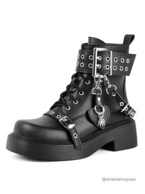 Goth Platform Lace Up Chunky Heel Ankle Boots PU